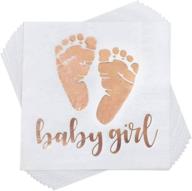 👶 trgowaul 100 pack baby girl shower napkins: rose gold baby girl letters and baby footprint pattern - ideal beverage napkins for girl baby shower party logo