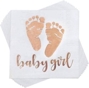 img 4 attached to 👶 Trgowaul 100 Pack Baby Girl Shower Napkins: Rose Gold Baby Girl Letters and Baby Footprint Pattern - Ideal Beverage Napkins for Girl Baby Shower Party