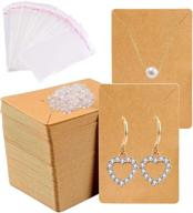150-piece earring and necklace display cards with self-sealing bags – earring card holder for ear studs, earrings, and necklaces – kraft color – 3.5x2.4 inch logo