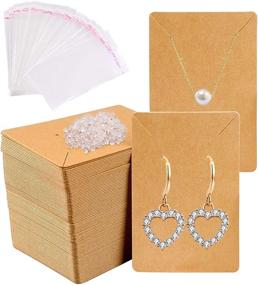 img 4 attached to 150-Piece Earring and Necklace Display Cards with Self-Sealing Bags – Earring Card Holder for Ear Studs, Earrings, and Necklaces – Kraft Color – 3.5x2.4 inch