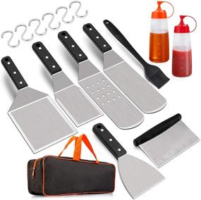 img 4 attached to 🔪 High-Quality Stainless Steel Griddle Spatula Set of 10 with Carrying Bag – Perfect for Teppanyaki BBQ Flat Top Hibachi Cooking, Camping, and Dishwasher Safe