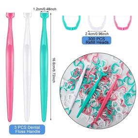img 1 attached to 🦷 Reusable Dental Floss Holder with 300 Refill Heads, Y-Shaped Handle for Adults and Kids, Unflavored Floss, Colorful Picks Flosser - 3 Piece Set in 3 Colors