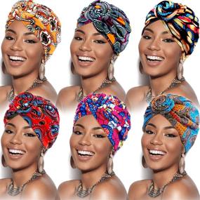 img 4 attached to 🌸 Stylish SATINIOR Women African Turban Flower Knot Pre-Tied Bonnet Beanie Cap Headwrap - Set of 6