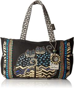 img 4 attached to 👜 Stylish Laurel Burch Medium Tote with Zipper Top - Discover Spotted Cats Collection