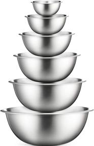 img 4 attached to Premium Stainless Steel Mixing Bowls Set - Easy to 🥣 Clean, Space-Saving Nesting Bowls for Cooking, Baking, Prepping - Set of 6