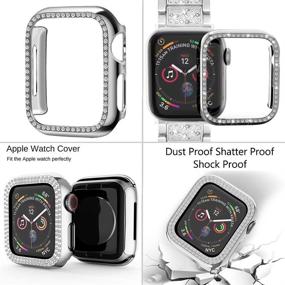 img 3 attached to Стильный ремешок Mosonio для Apple Watch 44 мм - Ювелирный металлический ремешок с чехлом для женщин, 2 шт. блестящий чехол из пластика - Совместим с iWatch Series 6/5/4 (Серебро)