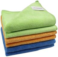 🧽 premium microfiber cleaning cloths 400 gsm - thick, lint-free, 12"x12" - 6 pack in green, blue, and orange - reusable kitchen towels, dust cloth rags for windows, cars, houses, boats, and furniture logo