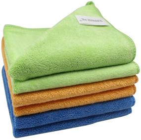 img 4 attached to 🧽 Premium Microfiber Cleaning Cloths 400 GSM - Thick, Lint-Free, 12"x12" - 6 Pack in Green, Blue, and Orange - Reusable Kitchen Towels, Dust Cloth Rags for Windows, Cars, Houses, Boats, and Furniture