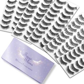 img 4 attached to 👁️ TINGESHINE Professional Eyelashes Pack - 50 Pairs, 5 Styles of Natural False Eyelashes, Handmade Soft Band, Reusable & Comfortable Fake Lashes, 10 Pairs per Style