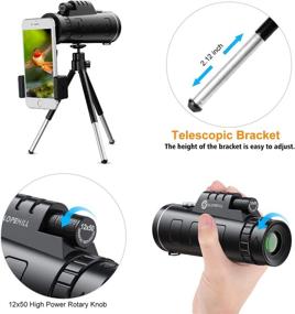 img 1 attached to 🔭 12X50 HD Monocular Telescope with Smartphone Holder & Tripod - Ideal for Bird Watching, Camping, Traveling, Hunting & Sports