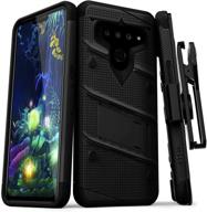 📱 zizo bolt series lg v50 thinq 5g case: ultimate military-grade drop protection with kickstand, belt clip holster, and lanyard - black black bundle logo