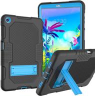 📱 jsusou heavy duty shockproof rugged armor silicone case cover for lg g pad 5 10.1 inch fhd tablet 2019 - kid-friendly design with built-in kickstand - black/blue logo