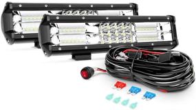 img 1 attached to High-Performance Nilight 2PCS 12-Inch 180W Triple Row LED Light Bar with Off 🔦 Road Wiring Harness - 18000LM Flood Spot Combo for Ultimate Illumination - Includes 2-Year Warranty