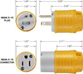 img 2 attached to 🔌 Miady Heavy Duty Replacement Plug & Connector Set, Straight Blade Plug Grounding Type, 15 Amp 125 Volt, Male and Female Ends, ETL Listed (5 SET) - Extending Cord