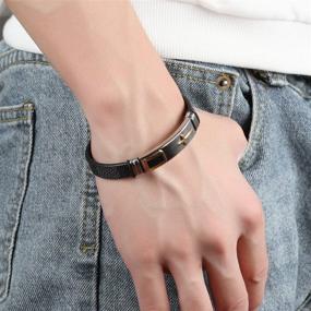 img 2 attached to Men's Stainless Steel and Silicone Leather StarLight Cross Religious Bracelet – Stylish Cuff Bangle for Teen Boys and Men