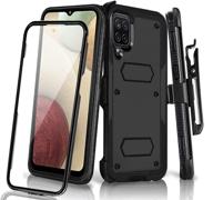 samsung galaxy a12 holster case with swivel belt clip, full body protection shockproof kickstand cover for outdoor sports - built-in screen protector, heavy duty (samsung a12) logo