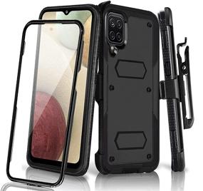 img 4 attached to Samsung Galaxy A12 Holster Case with Swivel Belt Clip, Full Body Protection Shockproof Kickstand Cover for Outdoor Sports - Built-in Screen Protector, Heavy Duty (Samsung A12)