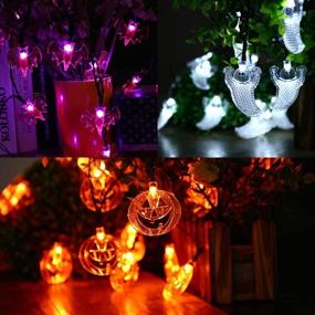 img 3 attached to Vibrant Battery Operated Halloween String Lights - Set of 3 Spooky Decorative Lights with 20 LED Lights Each - Perfect for Indoor/Outdoor Decorations - Pumpkins, Ghosts, Bats - Orange, White, Purple