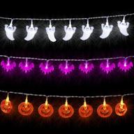 vibrant battery operated halloween string lights - set of 3 spooky decorative lights with 20 led lights each - perfect for indoor/outdoor decorations - pumpkins, ghosts, bats - orange, white, purple логотип