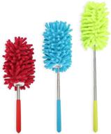 🧹 extendable hand dusters pack of 3 - prettydate microfiber dusting brush with telescoping pole for car, computer, air conditioning, tv and more - washable for effective cleaning logo