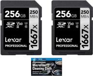 карта памяти lexar 256gb professional 1667x uhs-ii u3 v60 sdxc - 2 штуки с микрофиброй (всего 512gb) логотип