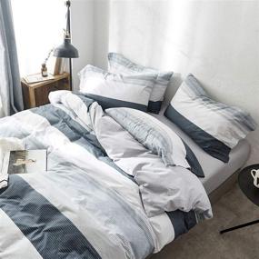 img 3 attached to 🛏️ OREISE Full/Queen Size Gray Blue White Printed Striped Style Duvet Cover Set - 100% Cotton Bedding, Luxurious and Comfortable, 3-Piece Set (1 Duvet Cover + 2 Pillowcases)