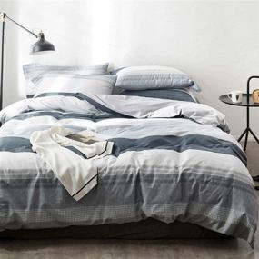 img 4 attached to 🛏️ OREISE Full/Queen Size Gray Blue White Printed Striped Style Duvet Cover Set - 100% Cotton Bedding, Luxurious and Comfortable, 3-Piece Set (1 Duvet Cover + 2 Pillowcases)