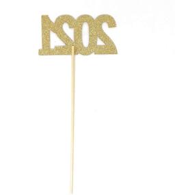 img 1 attached to Enhance Your Graduation Celebration with PaperGala's Double Sided Graduation 2021 Centerpiece Sticks - Set of 3 Stunning Graduation Hat, Diploma, and Year Floral Picks adorned with Glitter and Foil (Gold-2021)