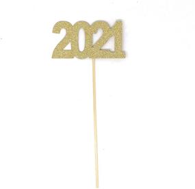 img 2 attached to Enhance Your Graduation Celebration with PaperGala's Double Sided Graduation 2021 Centerpiece Sticks - Set of 3 Stunning Graduation Hat, Diploma, and Year Floral Picks adorned with Glitter and Foil (Gold-2021)