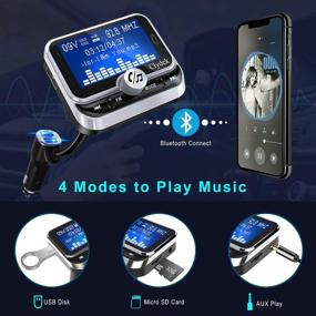 img 1 attached to 🚗 Car Bluetooth FM Transmitter by Clydek - 1.8” Large Display Car Charger Adapter with 4 Music Play Modes, Fast Charger, Hands-Free Calling, AUX Input and Output