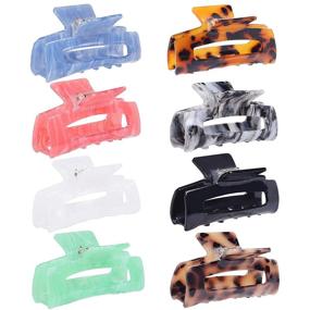 img 4 attached to 💇 Premium Set of 8 Non-Slip Square Hair Claw Clips - Tortoise Shell Design, Strong Hold for All Hair Types
