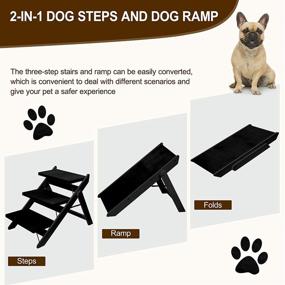 img 3 attached to 🐾 Foldable Wooden Dog Stairs by Niubya - Portable 2-in-1 Pet Ramp, Ideal for Small to Large Dogs and Cats - Non-slip 3-Step Steps for High Beds, Couches, and Cars - Supports up to 110 Pounds