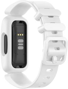 img 3 attached to Ремешки, совместимые с Fitbit Ace 3 для детей, красочные силиконовые ремешки для часов, аксессуары, сменные браслеты для Ace 3 для мальчиков и девочек (белый и усилитель