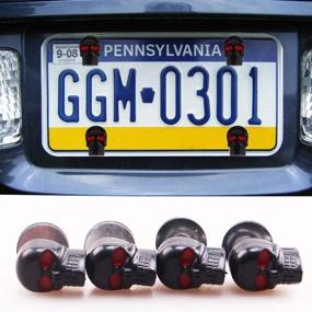 img 2 attached to 🖤 Heart Horse 6mm License Plate Tag Frame Windshield Trim Bolts Screws - Stylish Black Skull Red Eye Design (4PCS) – Ideal Replacement Option