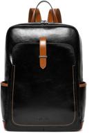 🎒 bostanten leather laptop backpack: stylish, durable college bag in black logo