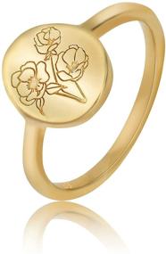 img 3 attached to Ручное изготовление кольца-печатки с цветком YeGieonr: изысканное ювелирное изделие из 18-каратного золота с ботанической гравировкой - идеальный персонализированный подарок для женщин/девушек