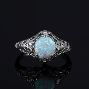 img 2 attached to 💍 SZJINAO Vintage Real Silver Opal Rings for Women - 2ct Round Shape Art Deco Ring in Silver, Ideal Jewelry Gift for Winter, Ladies, Moms, and Christmas Celebrations