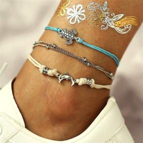 img 3 attached to FL BEAUTY Multilevel Organizational Turtles and Dolphins 🐢 Charms Beach Ankle Bracelets - Silver Plated 3pcs Set