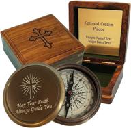 🧭 stanley london antique brass desk compass with laser engraved cross: perfect personalized gift for baptism, confirmation, missionary, or birthday. логотип