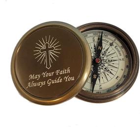 img 3 attached to 🧭 Stanley London Antique Brass Desk Compass with Laser Engraved Cross: Perfect Personalized Gift for Baptism, Confirmation, Missionary, or Birthday.