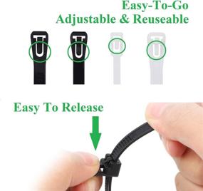 img 2 attached to 🔗 100-Pack Reusable Releasable Adjustable Nylon Cable Zip Ties - 6+8(Small)+8+10 Inch Assorted Black & White, Self-Locking Plastic Wire Ties for Organization, Plant Ties - 50 lbs Tensile Strength