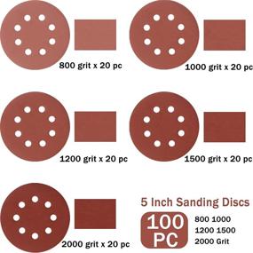 img 1 attached to 🪚 100-Piece Pack of 5-Inch 8-Hole High Grit Orbital Sanding Discs - Includes 5 Sanding Hook and Loop, Tack Cloth, with Grit Options of 800, 1000, 1200, 1500, 2000 - Round Sandpaper Discs by S&F STEAD & FAST