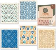 🧽 febu swedish dishcloths for kitchen - 5 pack blue geometric kitchen towels - cellulose sponge cloths - non-scratch reusable paper towels - odor-free, biodegradable, and reusable kitchen dish rags logo