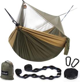 img 4 attached to Sunyear Portable Camping Hammock with Net and Tree Straps – Double Tree Hammock for Outdoor, Indoor, Backpacking, Travel & Survival (20ft Total, 16+1 Loops)