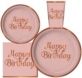 img 4 attached to 🎉 Rose Gold Foil Happy Birthday Party Supplies | Complete Party Pack with 30 Servings: 9" Dinner Paper Plates, 7" Dessert Paper Plates, 12 oz Cups, 3 Ply Napkins