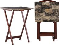 🎨 stylish linon home decor tray table set in brown with faux marble finish logo