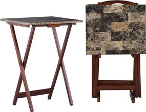 img 4 attached to 🎨 Stylish Linon Home Decor Tray Table Set in Brown with Faux Marble Finish