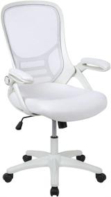 img 2 attached to 🪑 Premium Swivel Office Chair: Flash Furniture High Back White Mesh Ergonomic Chair with Flip-up Arms & White Frame