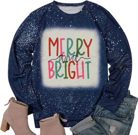 img 2 attached to Stylish MOUSYA Christmas T-Shirt: Women's Merry Bright Colorful Letter Printed Sweatshirt