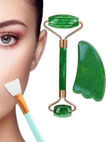 img 4 attached to 🌿 Green Jade Roller for Face & Gua Sha Massager Tool - 3 in 1 Kit, Anti-Aging Rose Quartz Jade Roller Set, 100% Natural Face Beauty Set for Women, Reducing Eye Wrinkles